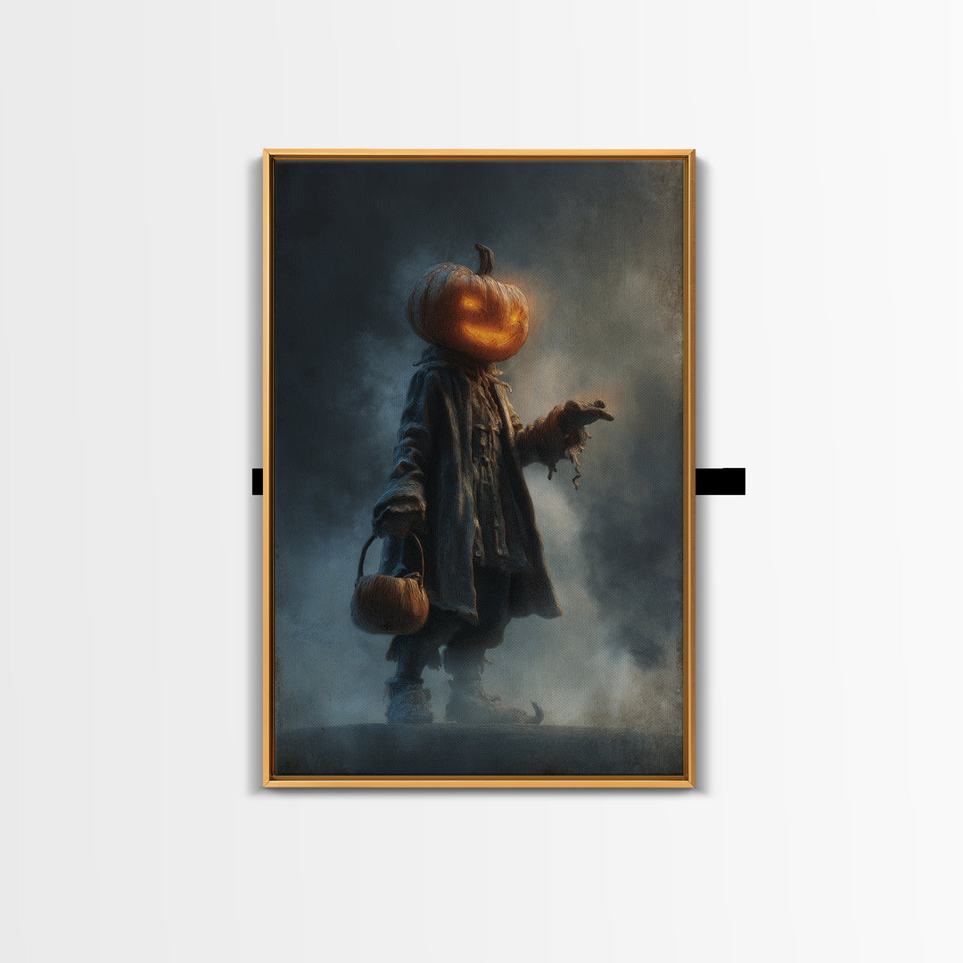 The Pumpkin-Headed Child, Expressionist Nightmare Art, Vertical Wall Art, Gothic Horror Wall Art, Canvas Print, Halloween Wall Art