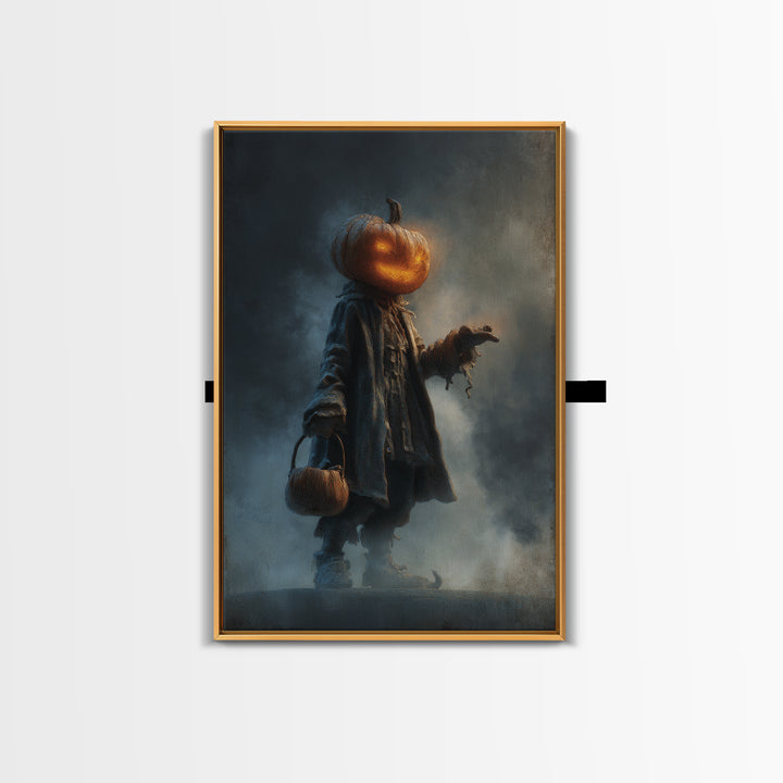 The Pumpkin-Headed Child, Expressionist Nightmare Art, Vertical Wall Art, Gothic Horror Wall Art, Canvas Print, Halloween Wall Art