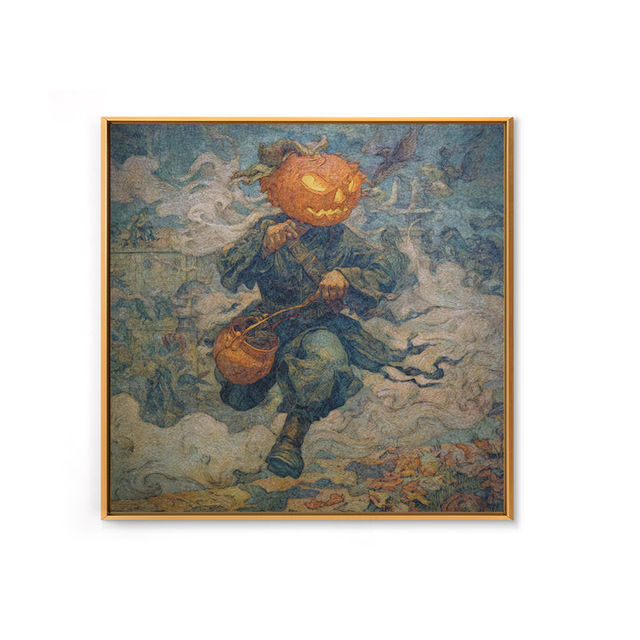 The Pumpkin-Headed Child, Grotesque Carnival Art, Square Wall Art, Macabre Wall Art, Canvas Print, Halloween Wall Art, Horror Wall Art