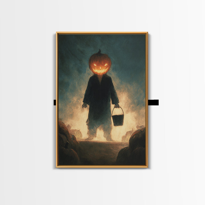 The Pumpkin-Headed Child, Expressionist Gothic Art, Vertical Wall Art, Dark Halloween Decor, Canvas Print, Halloween Wall Art