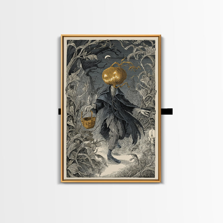 The Pumpkin-Headed Child, Victorian Macabre Art, Vertical Wall Art, Dark Fantasy Wall Art, Canvas Print, Halloween Wall Art
