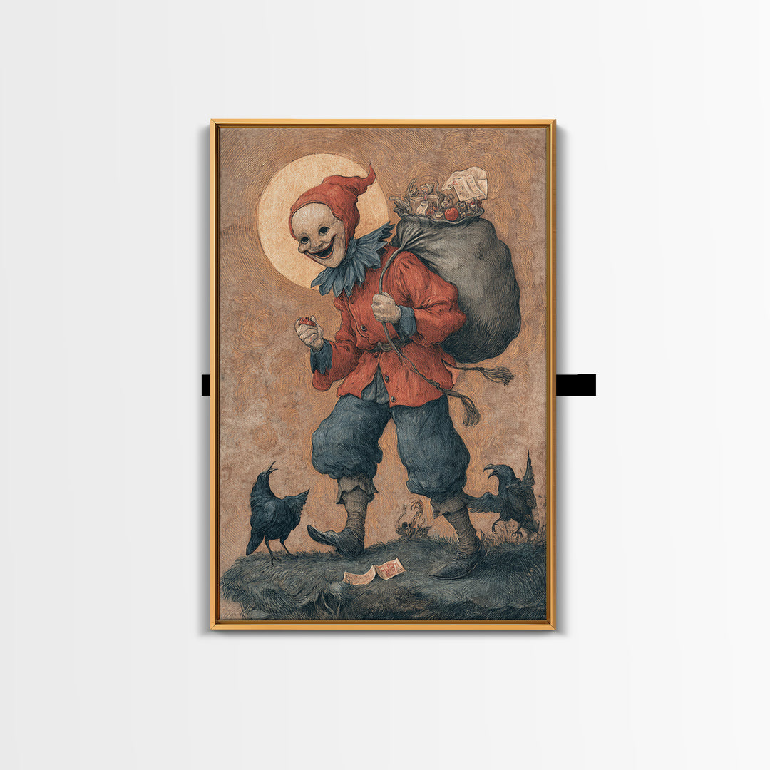 The Masked Candy Collector, Dark Renaissance Art, Vertical Wall Art, Gothic Horror Wall Art, Framed Canvas Print, Halloween Decor