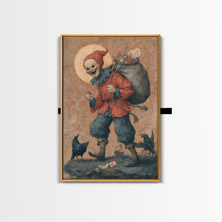 The Masked Candy Collector, Dark Renaissance Art, Vertical Wall Art, Gothic Horror Wall Art, Framed Canvas Print, Halloween Decor