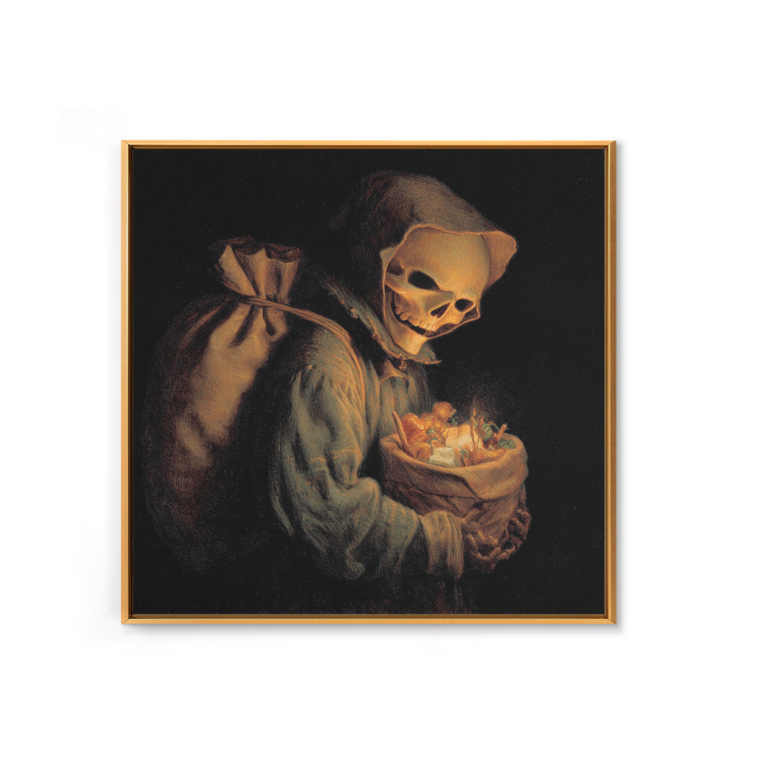 The Masked Candy Collector, Danse Macabre Art, Square Wall Art, Dark Halloween Decor, Canvas Print, Halloween Wall Art