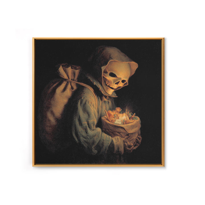 The Masked Candy Collector, Danse Macabre Art, Square Wall Art, Dark Halloween Decor, Canvas Print, Halloween Wall Art