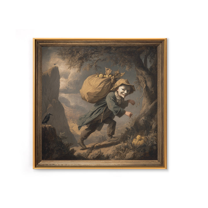 The Masked Candy Collector, Baroque Witchcraft Art, Square Wall Art, Dark Halloween Decor, Framed Canvas Print, Halloween Wall Art