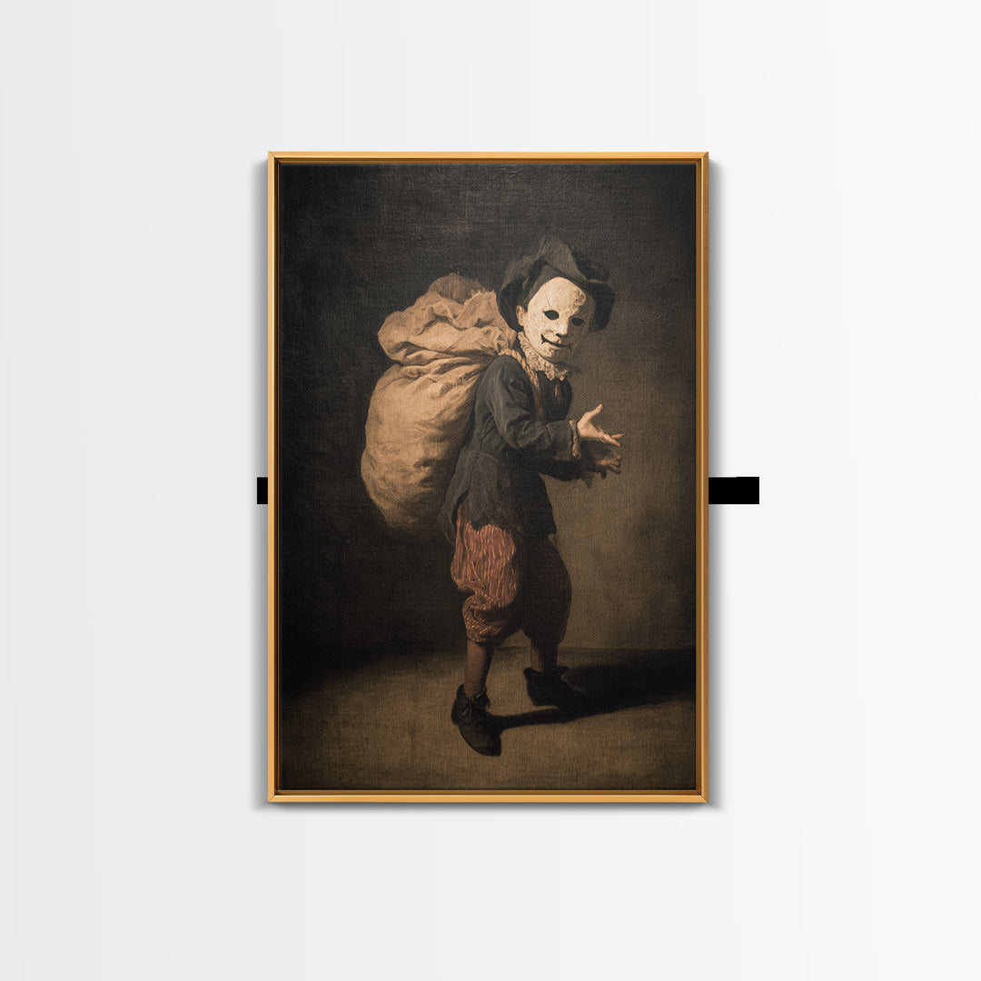The Masked Candy Collector, Dark Romantic Horror Art, Vertical Wall Art, Macabre Wall Art, Framed Canvas Print, Halloween Wall Art