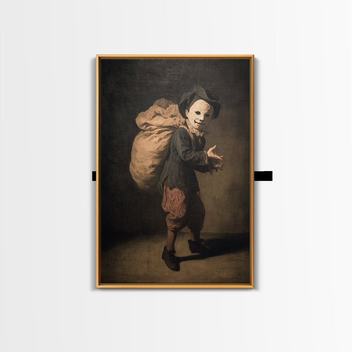The Masked Candy Collector, Dark Romantic Horror Art, Vertical Wall Art, Macabre Wall Art, Framed Canvas Print, Halloween Wall Art