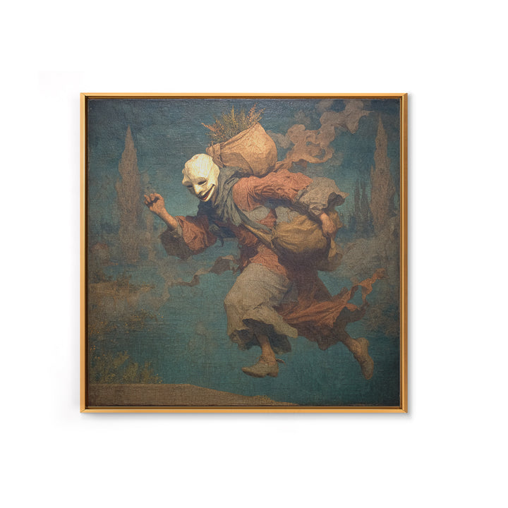 The Masked Candy Collector, Symbolist Gothic Landscape, Square Wall Art, Dark Halloween Decor, Canvas Print, Halloween Wall Art