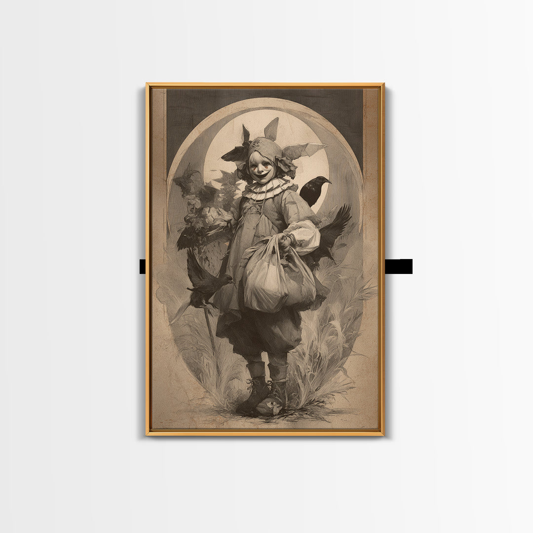The Masked Candy Collector, Decadent Gothic Art, Vertical Wall Art, Dark Fantasy Wall Art, Framed Canvas Print, Halloween Wall Art