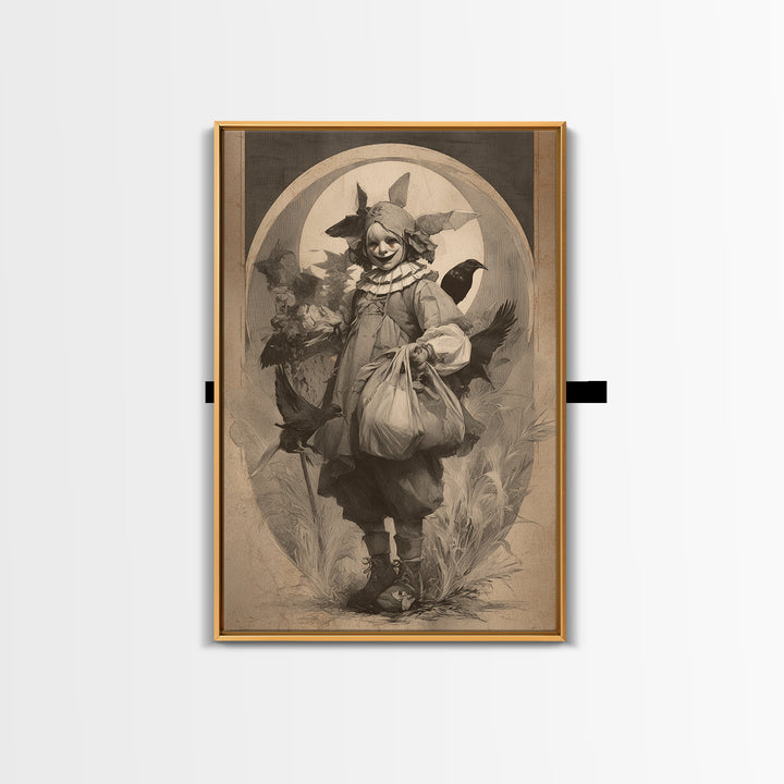 The Masked Candy Collector, Decadent Gothic Art, Vertical Wall Art, Dark Fantasy Wall Art, Framed Canvas Print, Halloween Wall Art