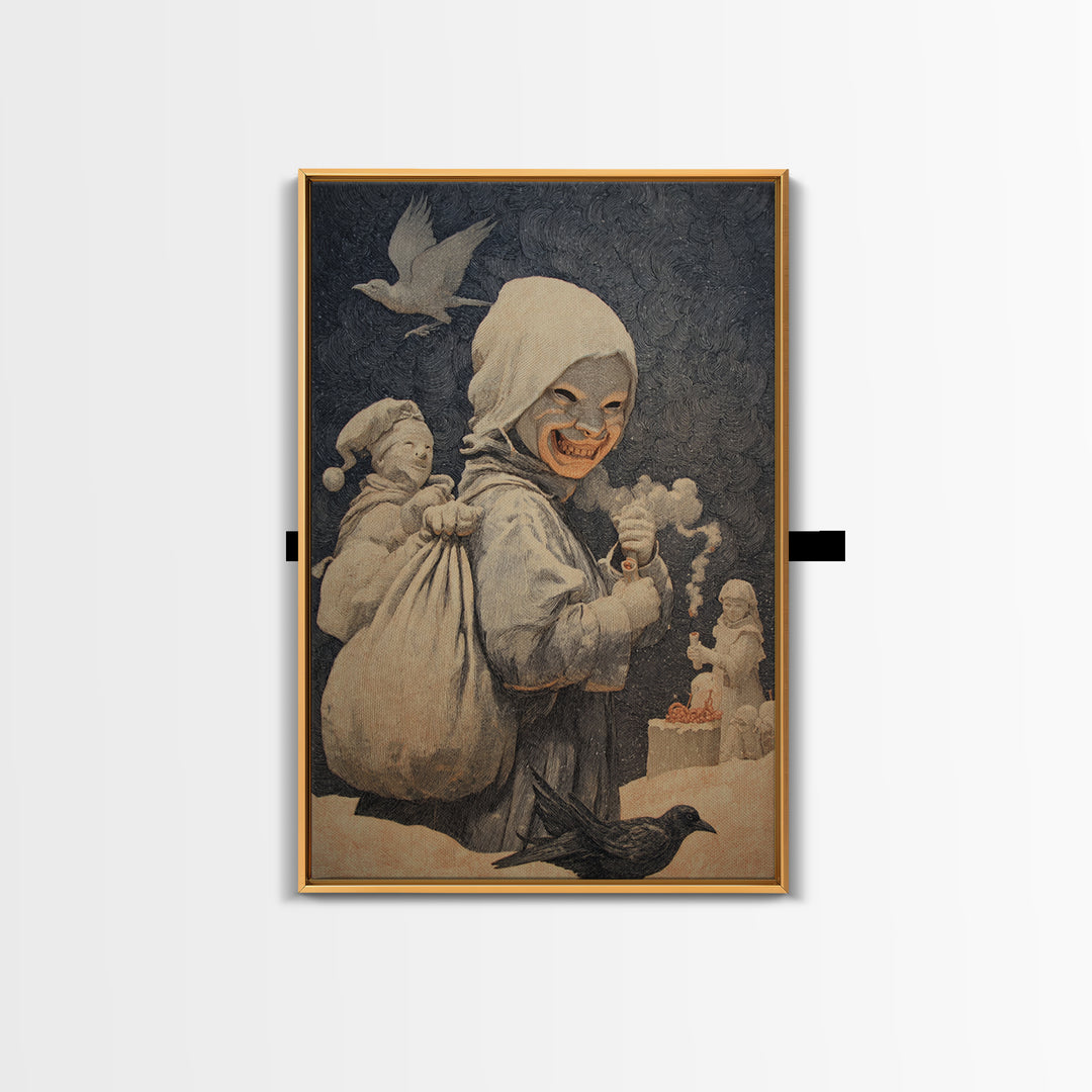 The Masked Candy Collector, Symbolist Death Art, Vertical Wall Art, Dark Halloween Decor, Canvas Print, Halloween Wall Art