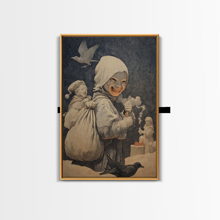 The Masked Candy Collector, Symbolist Death Art, Vertical Wall Art, Dark Halloween Decor, Canvas Print, Halloween Wall Art