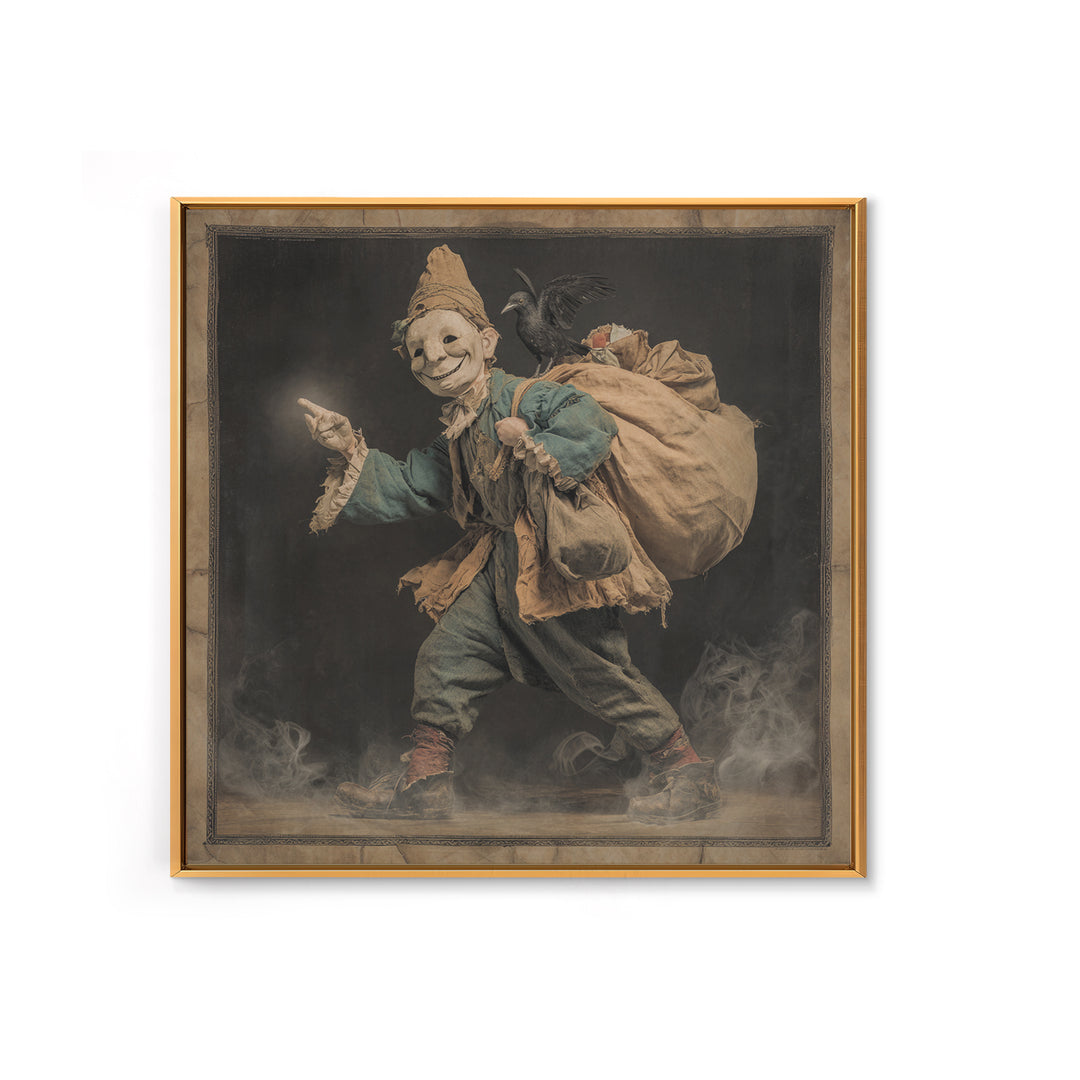 The Masked Candy Collector, Symbolist Etching Art, Square Wall Art, Macabre Wall Art, Canvas Print, Halloween Wall Art