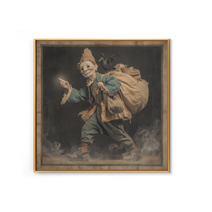 The Masked Candy Collector, Symbolist Etching Art, Square Wall Art, Macabre Wall Art, Canvas Print, Halloween Wall Art