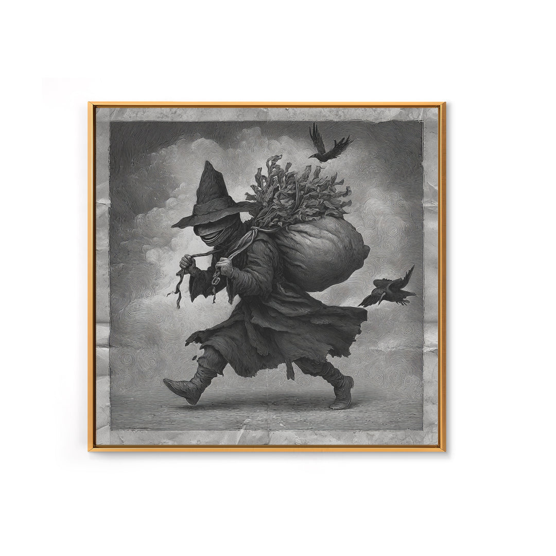 The Masked Candy Collector, Expressionist Nightmare Art, Square Wall Art, Gothic Horror Wall Art, Framed Canvas Print, Halloween Wall Art