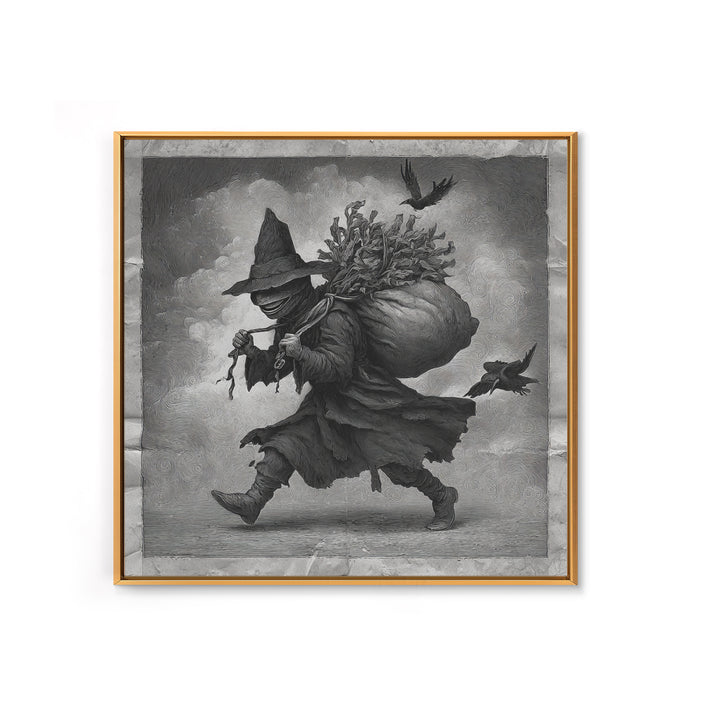 The Masked Candy Collector, Expressionist Nightmare Art, Square Wall Art, Gothic Horror Wall Art, Framed Canvas Print, Halloween Wall Art