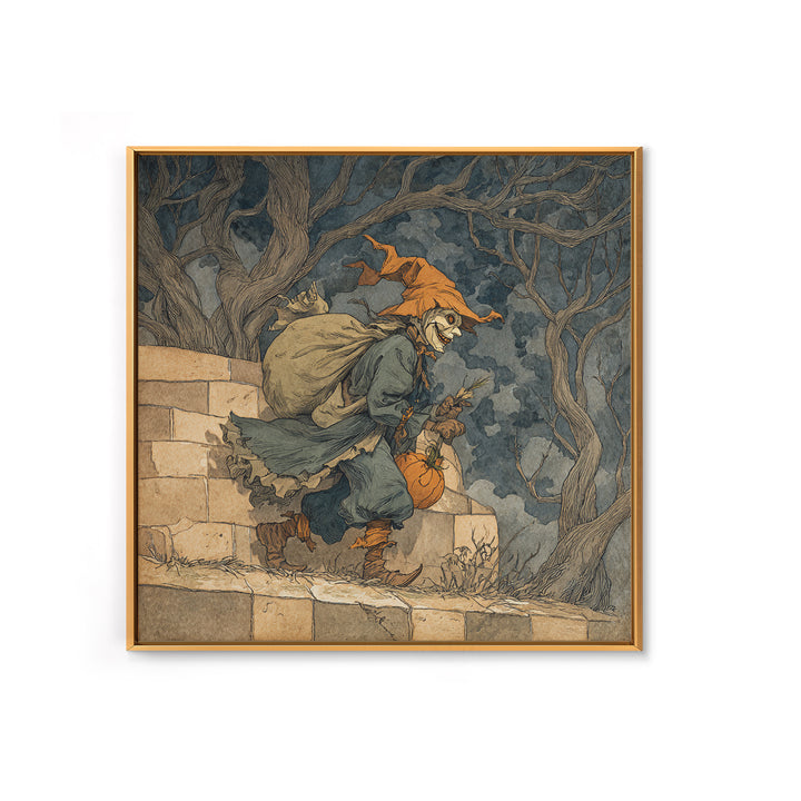 The Masked Candy Collector, Gothic Storybook Art, Square Wall Art, Gothic Horror Wall Art, Framed Canvas Print, Halloween Wall Art