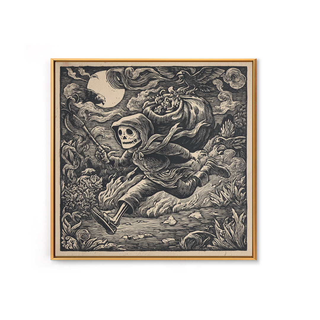 The Masked Candy Collector, Macabre Folk Print Art, Square Wall Art, Macabre Wall Art, Canvas Print, Halloween Wall Art