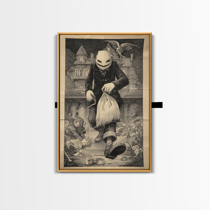 The Masked Candy Collector, Victorian Macabre Art, Vertical Wall Art, Dark Halloween Decor, Canvas Print, Halloween Wall Art
