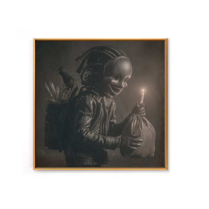 The Masked Candy Collector, Biomechanical Horror Art, Square Wall Art, Dark Halloween Decor, Framed Canvas Print, Halloween Wall Art