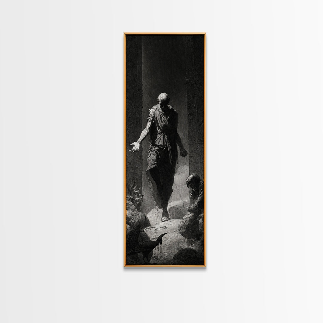The Shadow Person, Gothic Engraving Art, Tall Narrow Wall Art, Dark Halloween Decor, Canvas Print, Halloween Wall Art