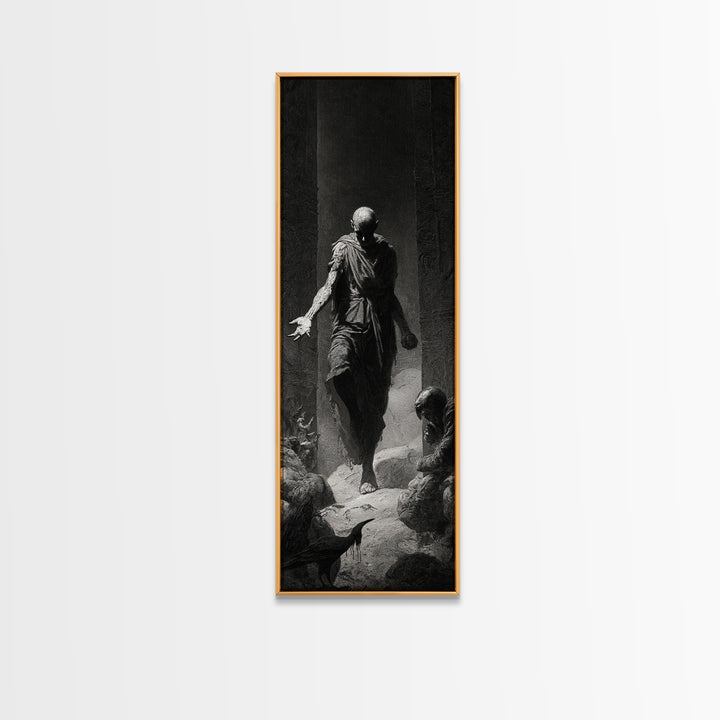 The Shadow Person, Gothic Engraving Art, Tall Narrow Wall Art, Dark Halloween Decor, Canvas Print, Halloween Wall Art