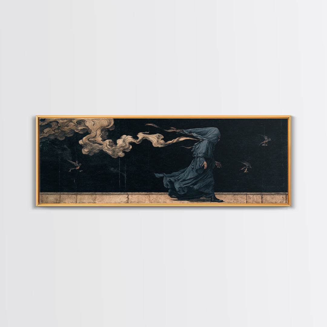 The Shadow Person, Medieval Grotesque Art, Extra Wide Wall Art, Macabre Wall Art, Canvas Print, Halloween Wall Art, Halloween Decor