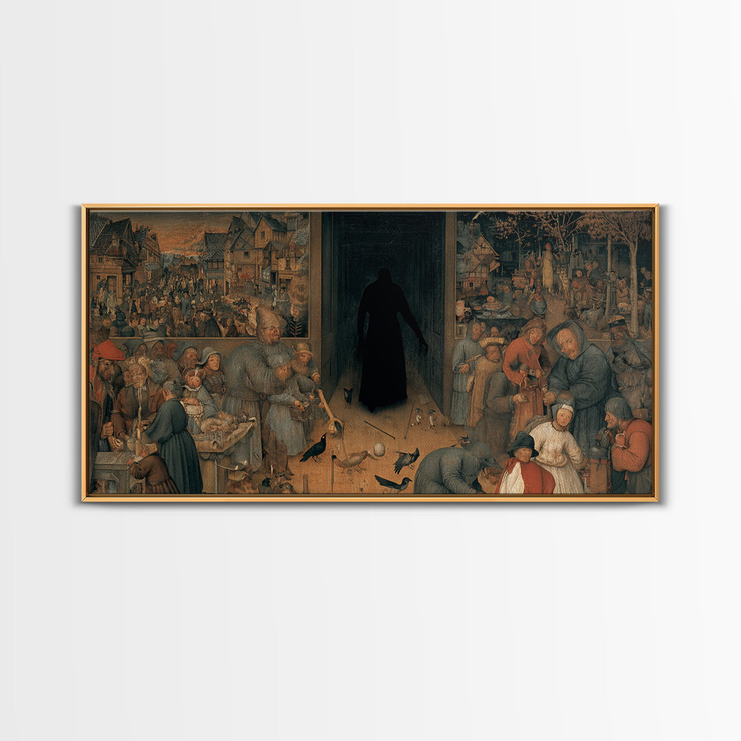 The Shadow Person, Northern Renaissance Horror, Wide Panoramic Art, Macabre Wall Art, Canvas Print, Halloween Wall Art