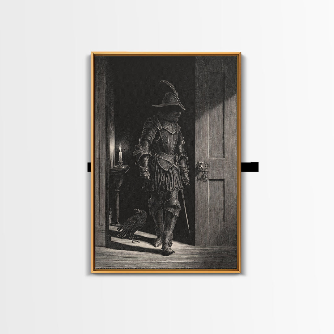 The Shadow Person, Renaissance Engraving Art, Vertical Wall Art, Dark Halloween Decor, Canvas Print, Halloween Wall Art, Spooky Wall Decor