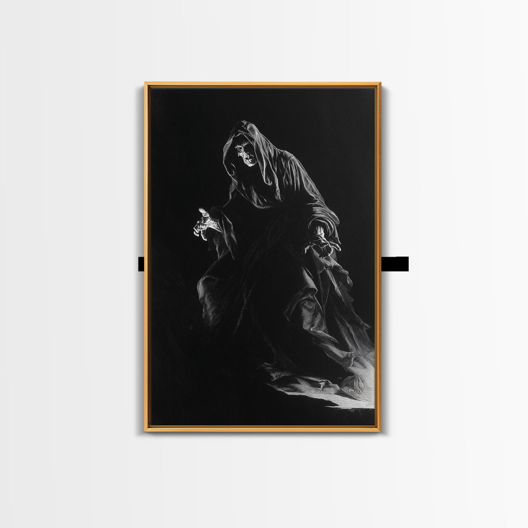 The Shadow Person, Baroque Witchcraft Art, Vertical Wall Art, Dark Halloween Decor, Framed Canvas Print, Halloween Wall Art