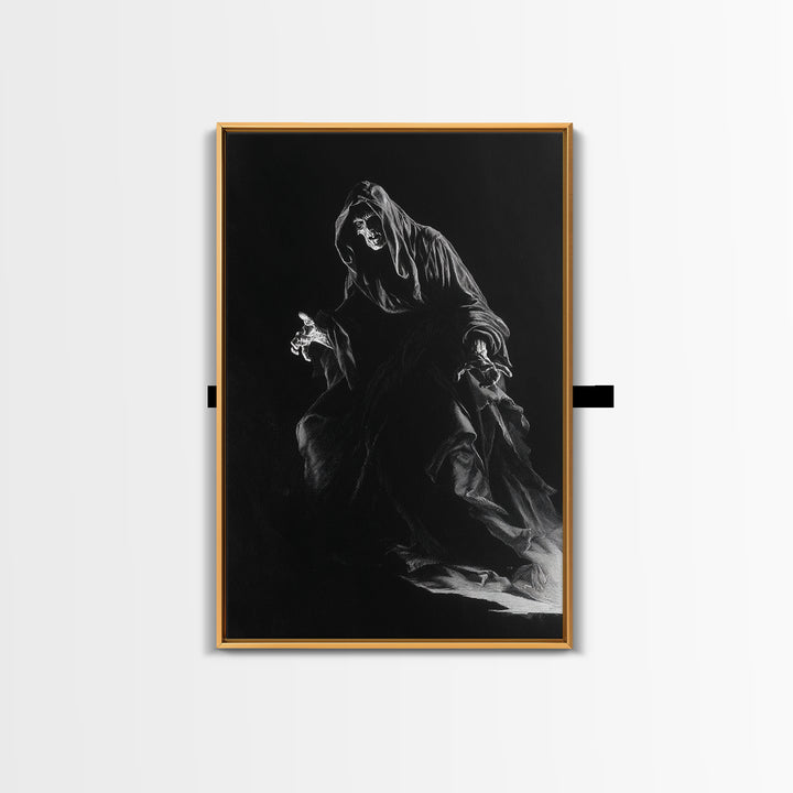 The Shadow Person, Baroque Witchcraft Art, Vertical Wall Art, Dark Halloween Decor, Framed Canvas Print, Halloween Wall Art