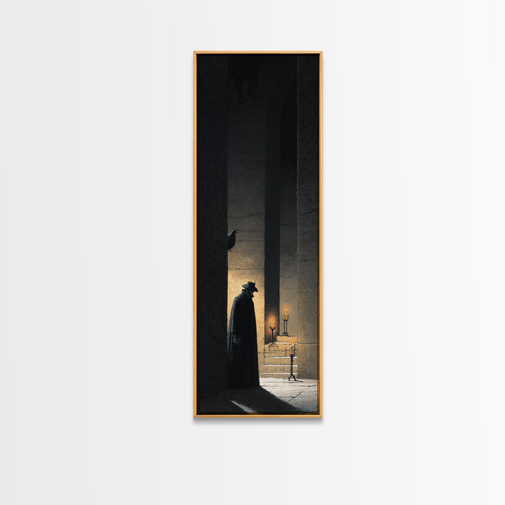 The Shadow Person, Architectural Etching Art, Tall Narrow Wall Art, Gothic Horror Wall Art, Framed Canvas Print