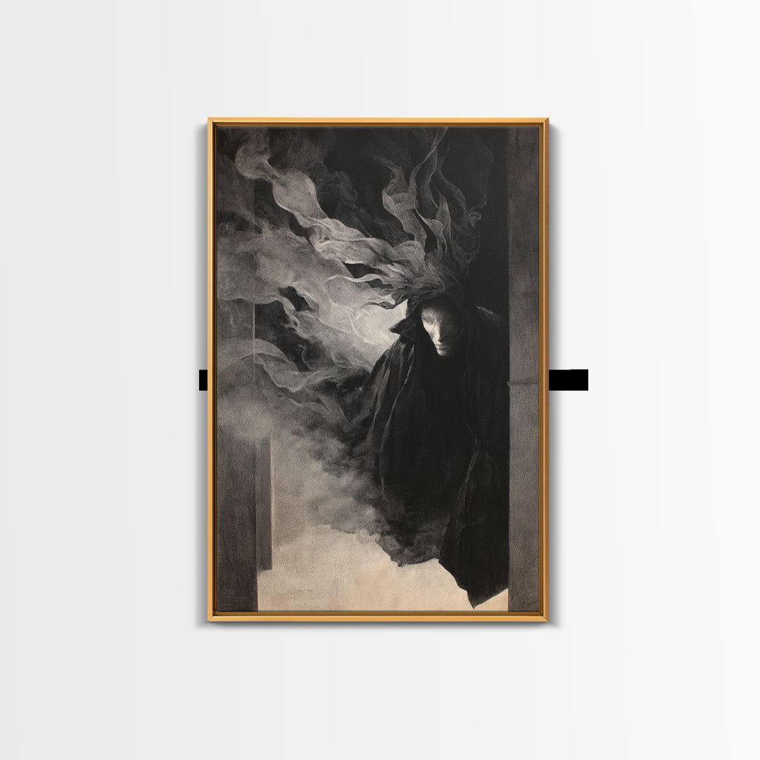 The Shadow Person, Symbolist Dream Art, Vertical Wall Art, Dark Halloween Decor, Framed Canvas Print, Halloween Wall Art