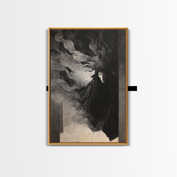 The Shadow Person, Symbolist Dream Art, Vertical Wall Art, Dark Halloween Decor, Framed Canvas Print, Halloween Wall Art