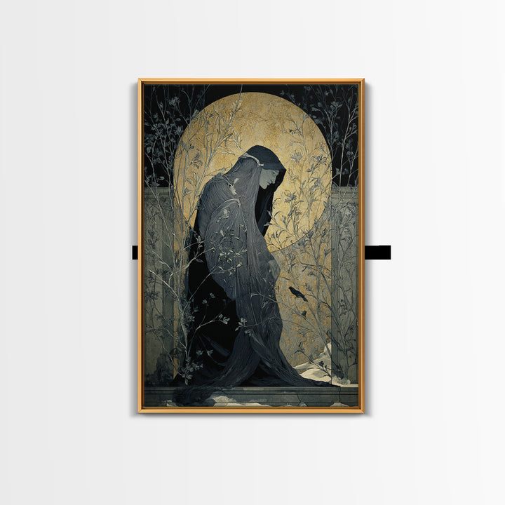 The Shadow Person, Symbolist Death Art, Vertical Wall Art, Macabre Wall Art, Framed Canvas Print, Halloween Wall Art
