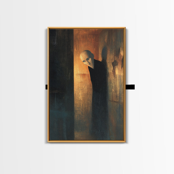 The Shadow Person, Expressionist Gothic Art, Vertical Wall Art, Dark Halloween Decor, Framed Canvas Print, Halloween Wall Art
