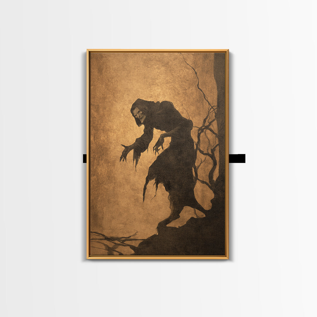 The Shadow Person, Gothic Storybook Art, Vertical Wall Art, Gothic Horror Wall Art, Framed Canvas Print, Halloween Wall Art