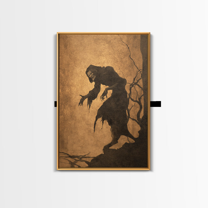 The Shadow Person, Gothic Storybook Art, Vertical Wall Art, Gothic Horror Wall Art, Framed Canvas Print, Halloween Wall Art