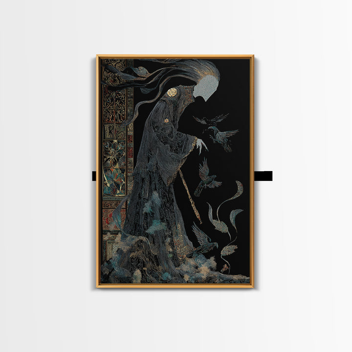 The Shadow Person, Stained Glass Gothic Art, Vertical Wall Art, Dark Halloween Decor, Canvas Print, Halloween Wall Art