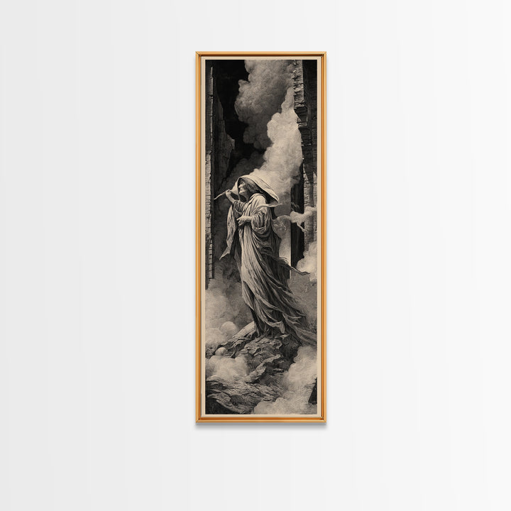 The Banshee Singer, Gothic Engraving Art, Tall Narrow Wall Art, Dark Fantasy Wall Art, Framed Canvas Print, Halloween Wall Art