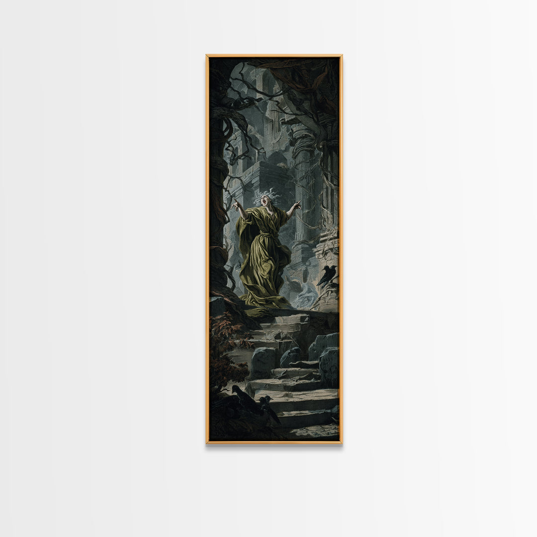 The Banshee Singer, Architectural Etching Art, Tall Narrow Wall Art, Gothic Horror Wall Art, Framed Canvas Print