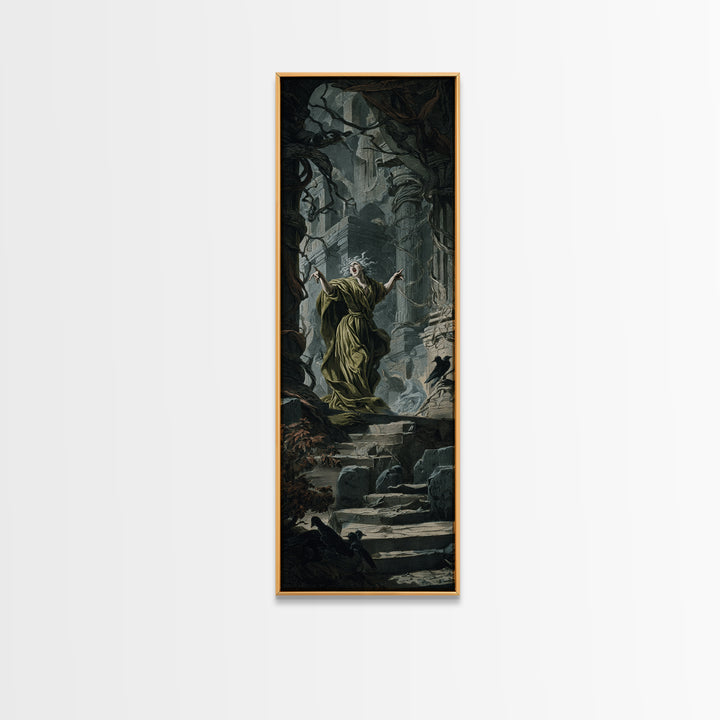 The Banshee Singer, Architectural Etching Art, Tall Narrow Wall Art, Gothic Horror Wall Art, Framed Canvas Print