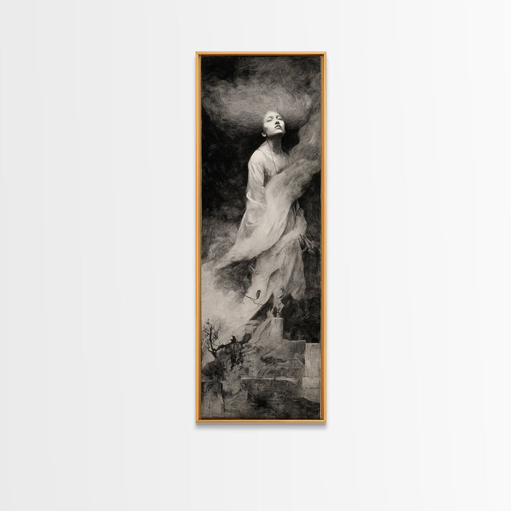 The Banshee Singer, Symbolist Dream Art, Tall Narrow Wall Art, Dark Halloween Decor, Canvas Print, Halloween Wall Art