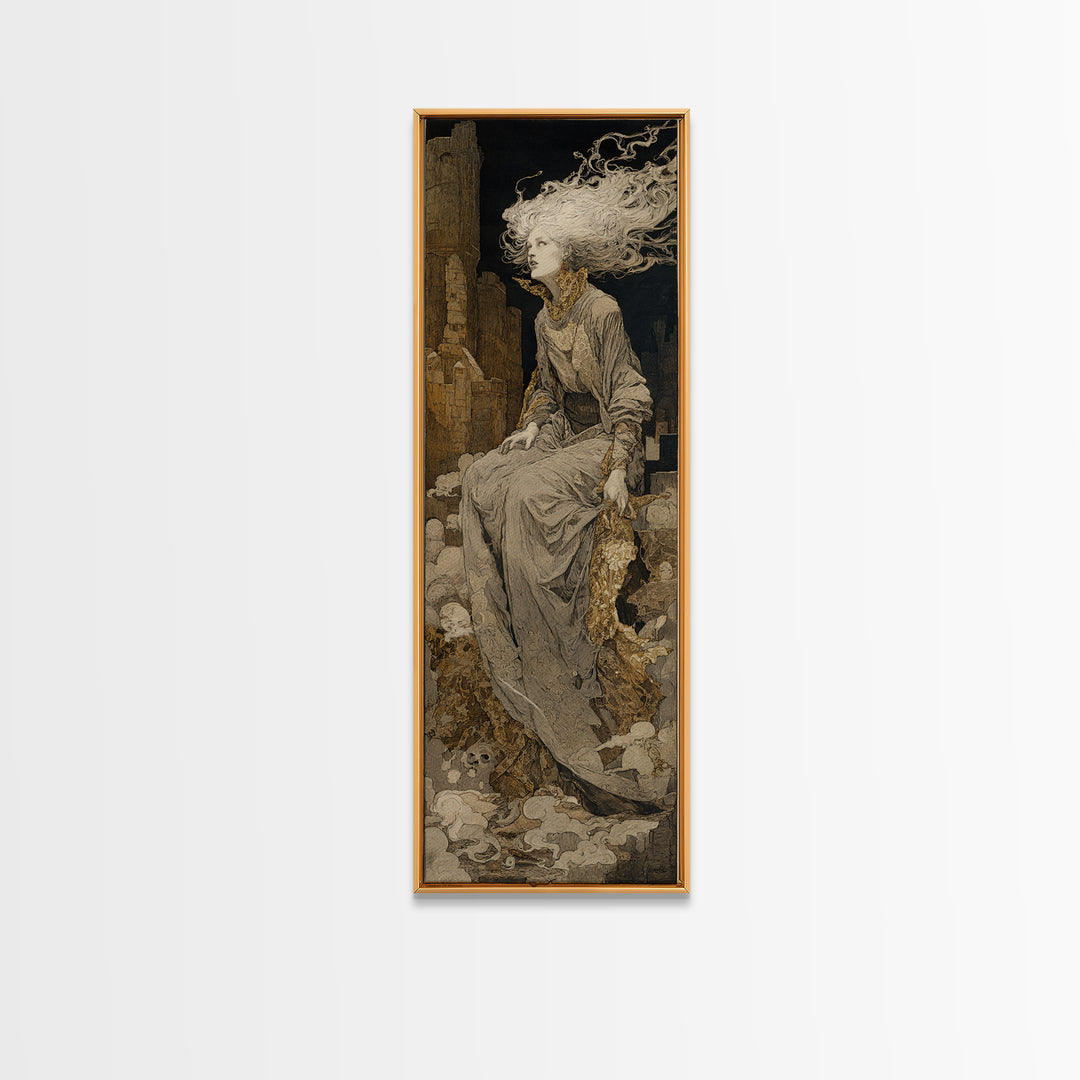 The Banshee Singer, Symbolist Etching Art, Tall Narrow Wall Art, Dark Fantasy Wall Art, Canvas Print, Halloween Wall Art