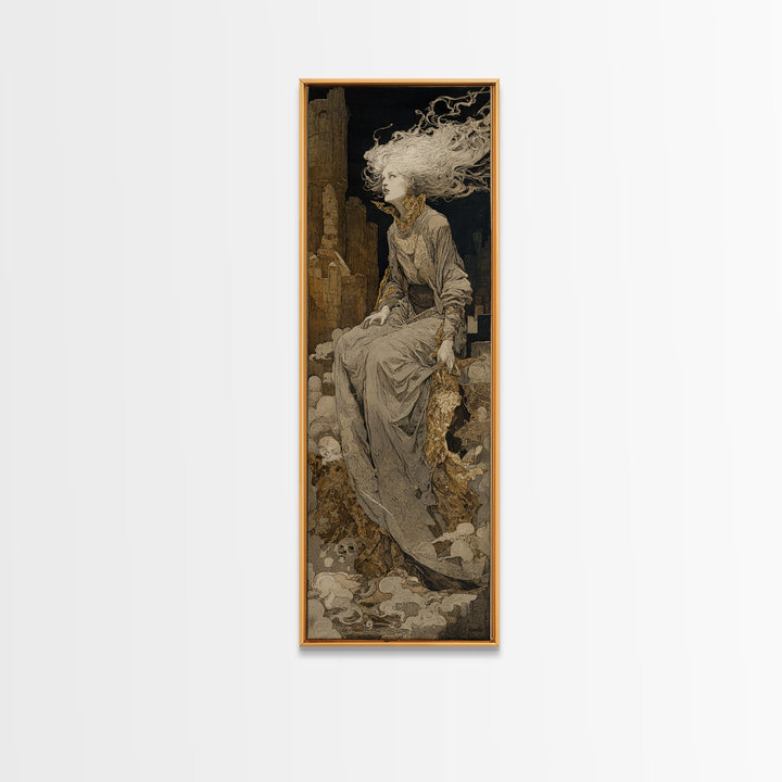 The Banshee Singer, Symbolist Etching Art, Tall Narrow Wall Art, Dark Fantasy Wall Art, Canvas Print, Halloween Wall Art