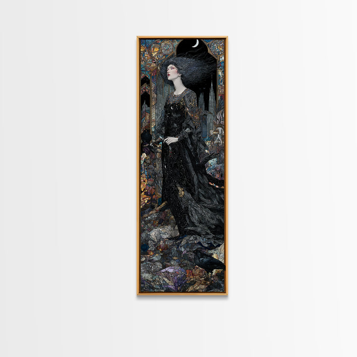 The Banshee Singer, Stained Glass Gothic Art, Tall Narrow Wall Art, Dark Halloween Decor, Framed Canvas Print, Halloween Wall Art