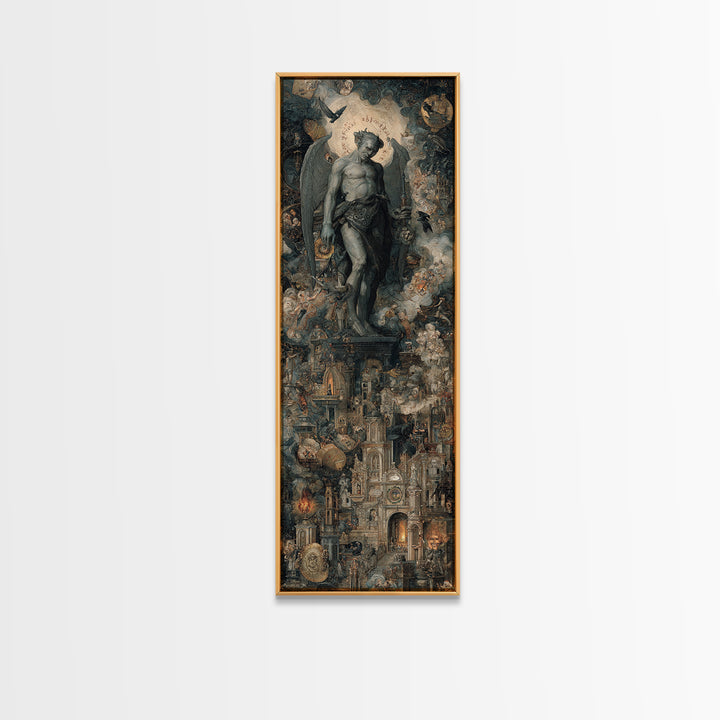 The Gargoyle Sentinel, Medieval Grotesque Art, Tall Narrow Wall Art, Gothic Horror Wall Art, Canvas Print, Halloween Wall Art