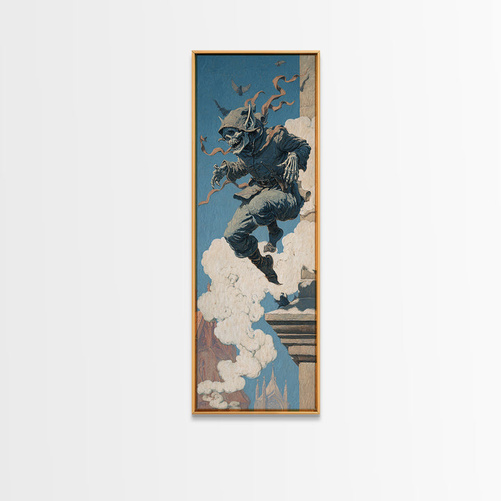The Gargoyle Sentinel, Danse Macabre Art, Tall Narrow Wall Art, Dark Fantasy Wall Art, Canvas Print, Halloween Wall Art
