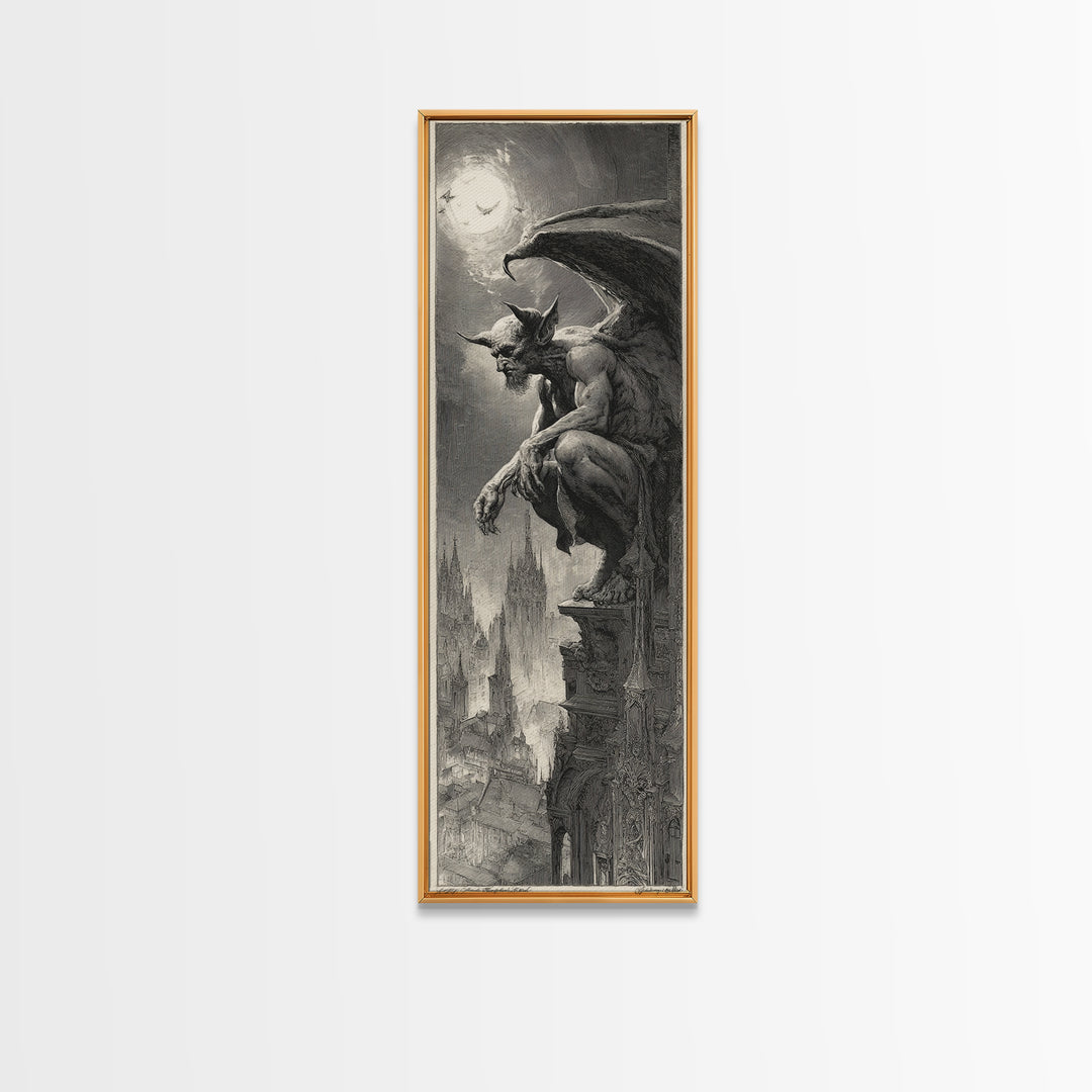 The Gargoyle Sentinel, Decadent Gothic Art, Tall Narrow Wall Art, Macabre Wall Art, Canvas Print, Halloween Wall Art